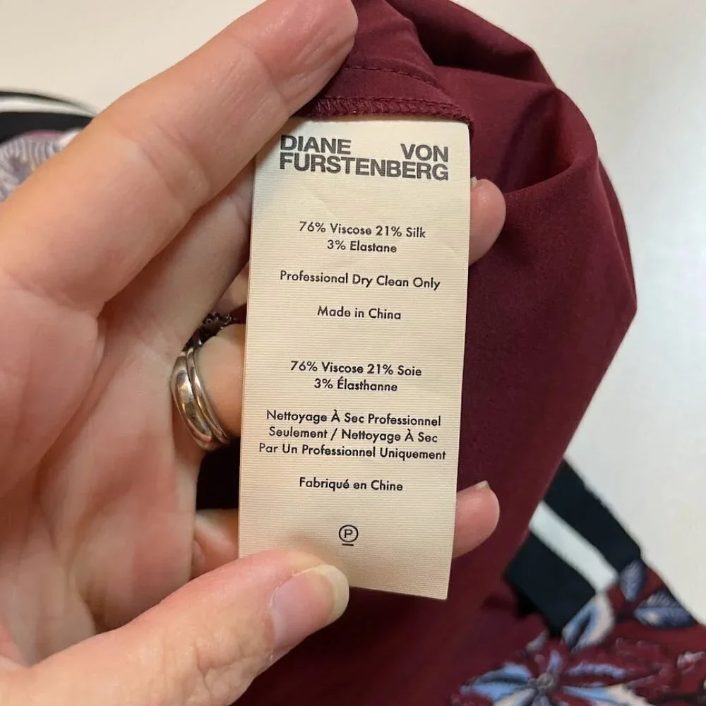 Diane Von Furstenberg Canton Brodeaux Silk Floral Pant Trouser Red Stretch Summe